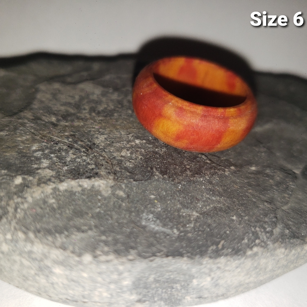 Red and Orange UNIQUE Wooden Ring - Size 6
